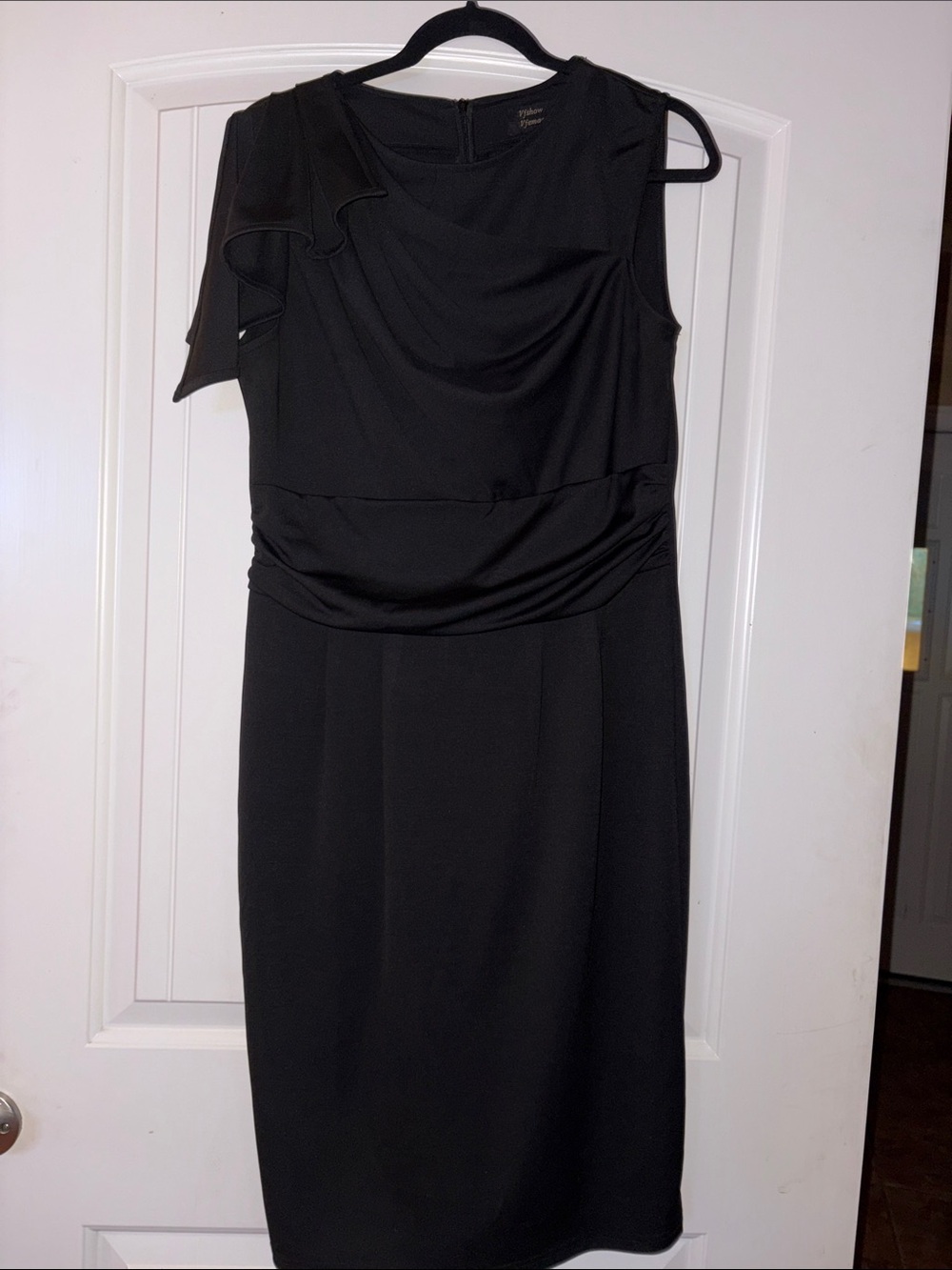 One-Shoulder Black Cocktail Dress with Asymmetric Ruffle